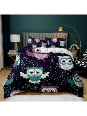 Set Copri Piumone Lenzuolo Federe Copripiumino Gufi Owls Duvet Cover BED0054I